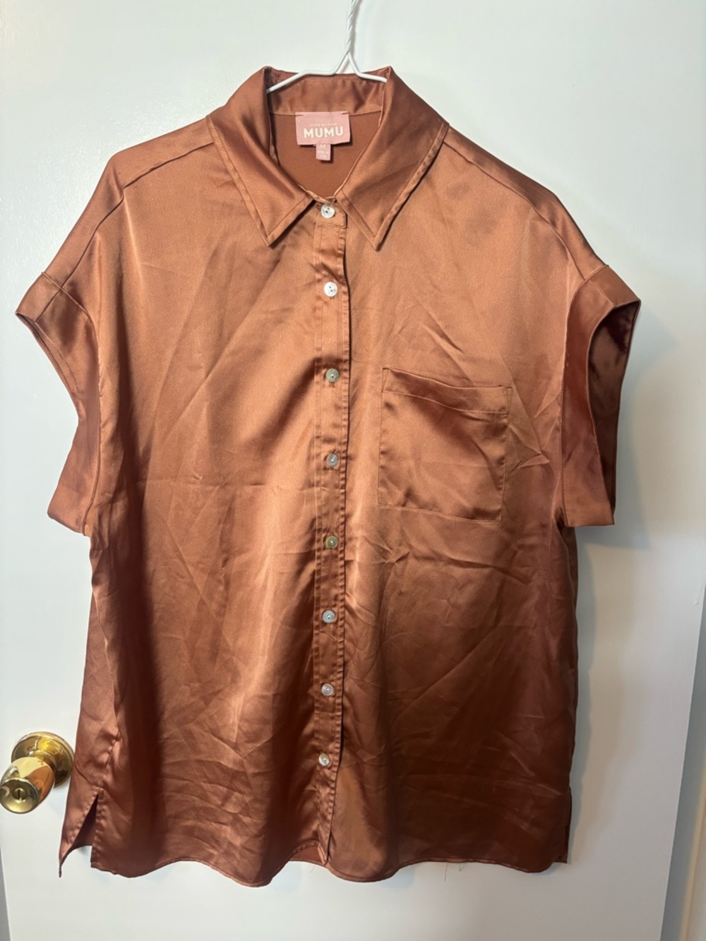 Show Me Your Mumu copper satin blouse M oversized button down romantic silky top